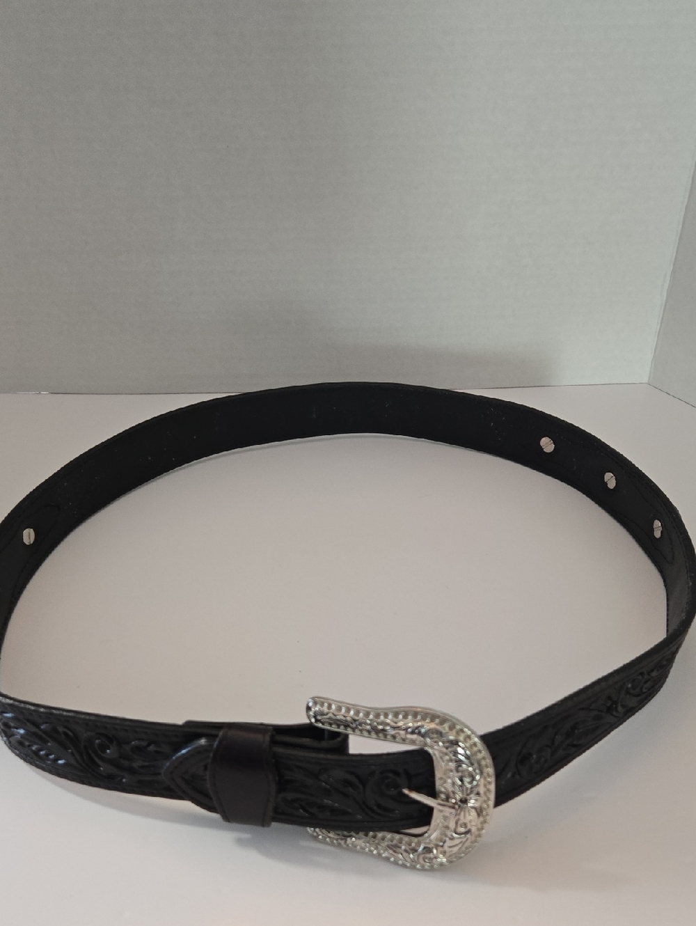 Corral Black Leather Western Belt Strap with White Stamp